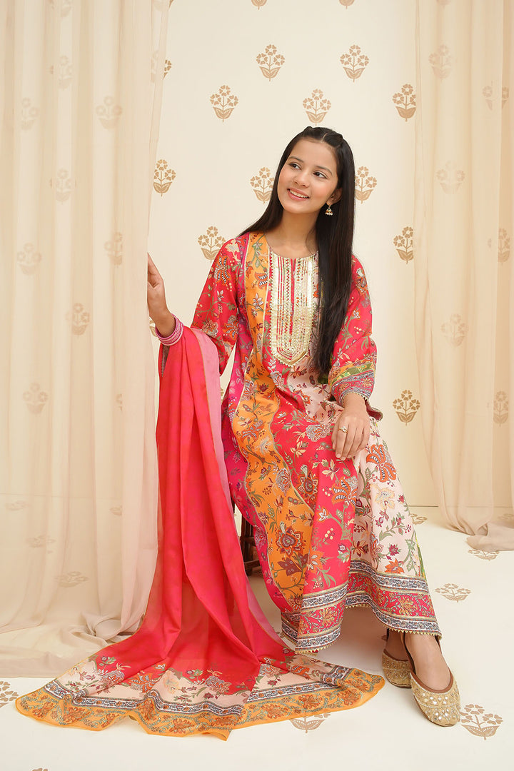Swiss Lawn Digital Printed 3 Pc Suit - Wear Ochre