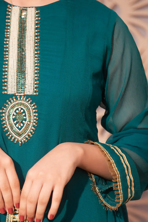 Best Chiffon Hand Adda Work 3 Pc Suit - Wear Ochre -