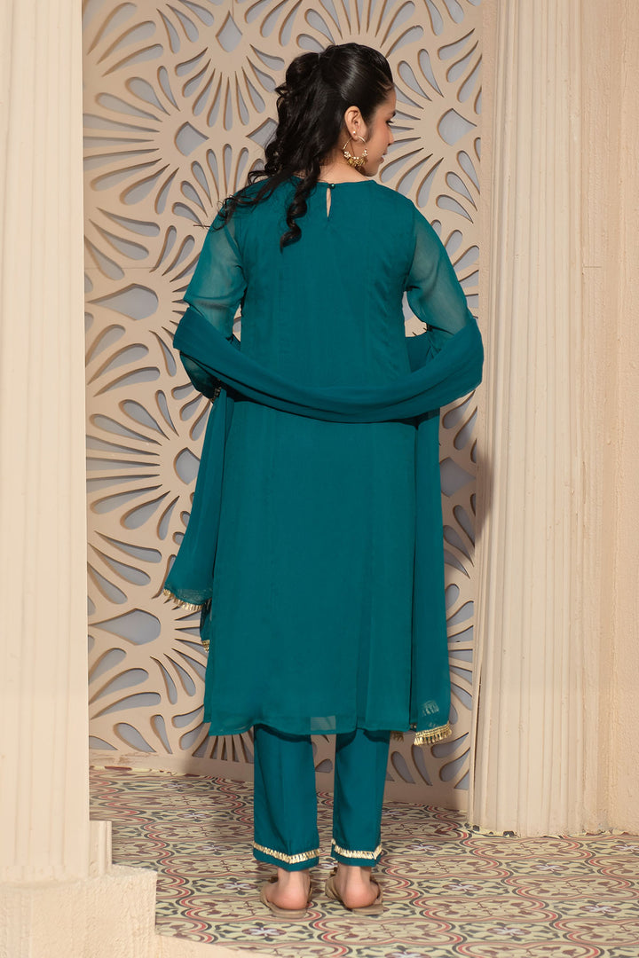 Chiffon Hand Adda Work 3 Pc Suit - Wear Ochre