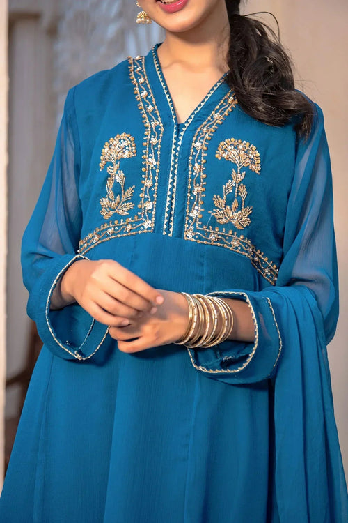 Best Chiffon Hand Adda Work 3 Pc Suit - Wear Ochre -
