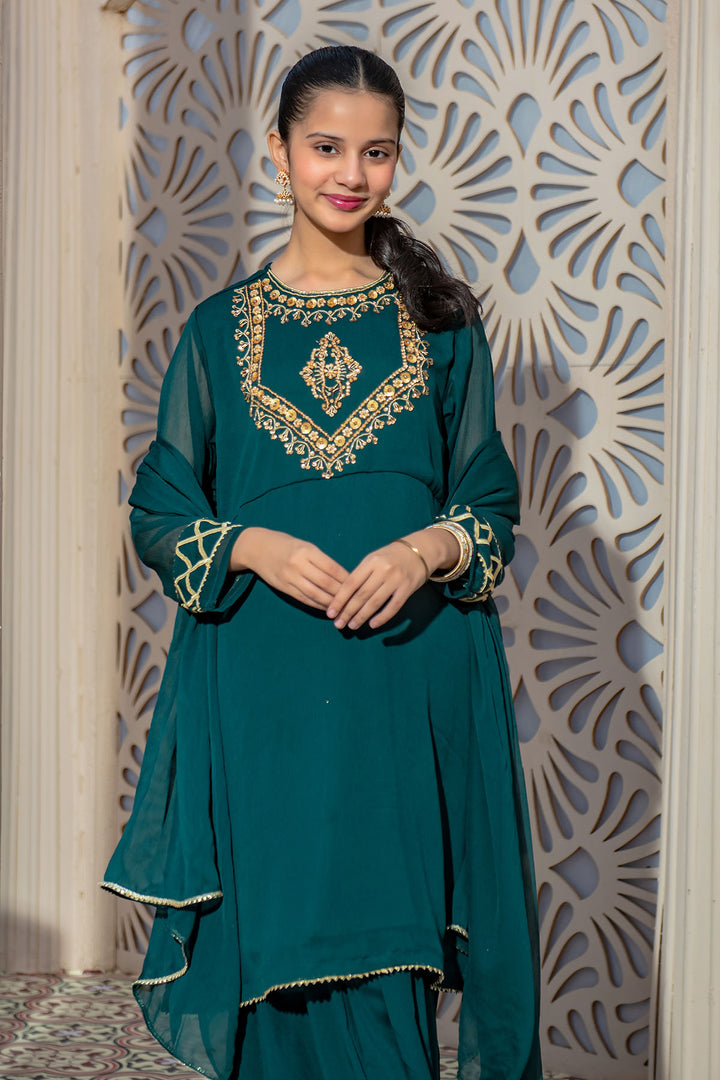 Chiffon Hand Adda Work 3 Pc Suit - Wear Ochre