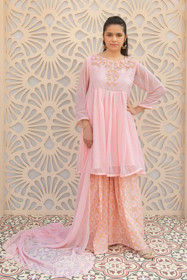 Chiffon Hand Adda Work 3 Pc Suit