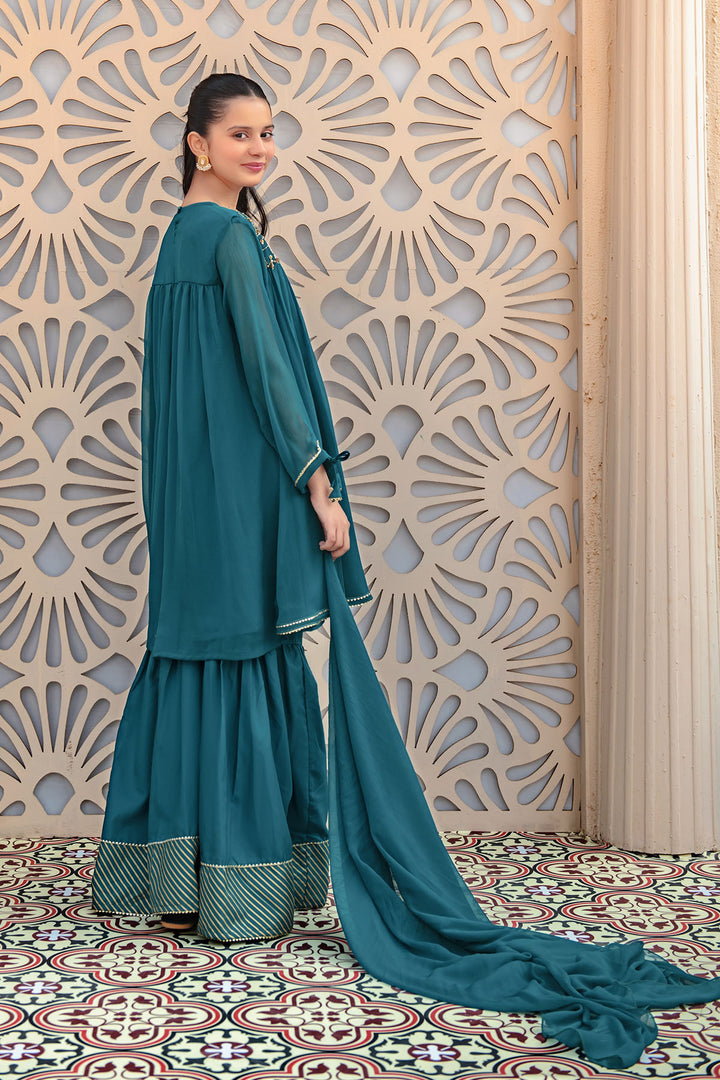 Chiffon Hand Adda Work 3 Pc Suit - Wear Ochre