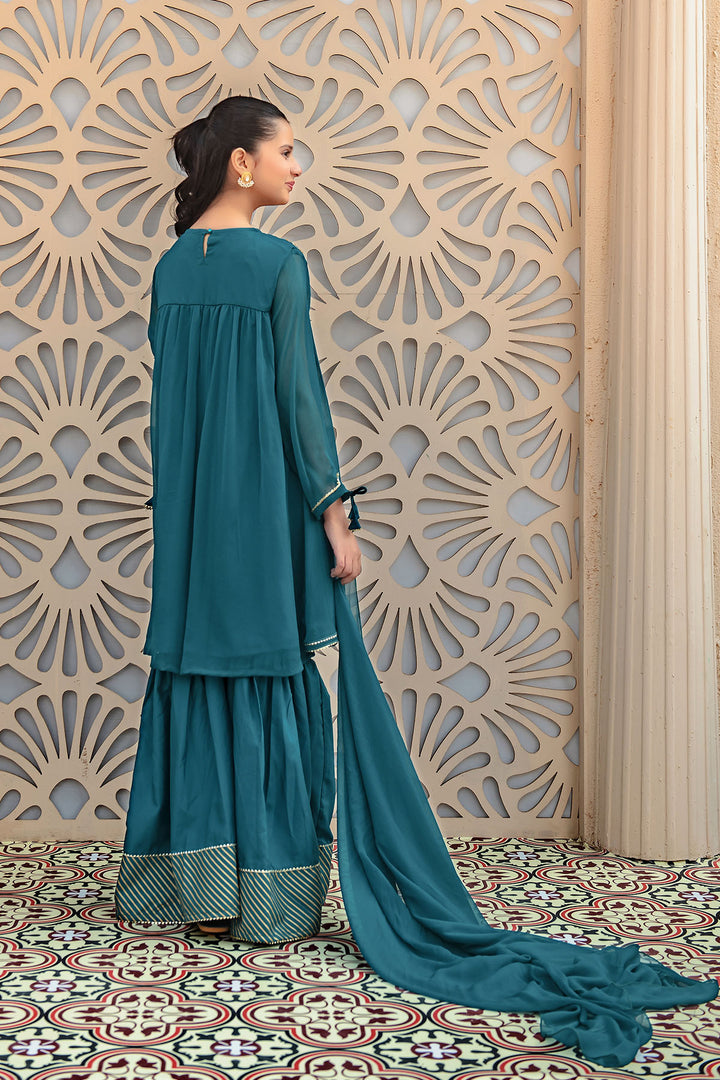 Chiffon Hand Adda Work 3 Pc Suit - Wear Ochre