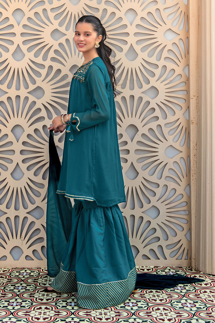 Chiffon Hand Adda Work 3 Pc Suit - Wear Ochre