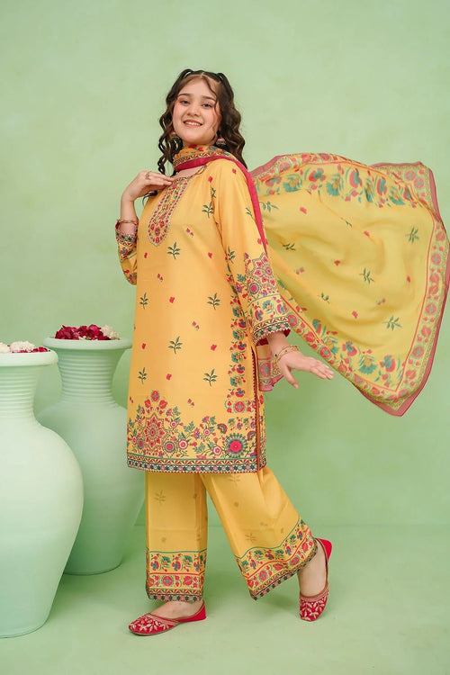 Best Poly Lawn Digital Printed 3 Pc Suit - Wear Ochre -