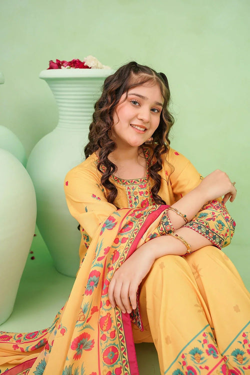 Best Poly Lawn Digital Printed 3 Pc Suit - Wear Ochre -