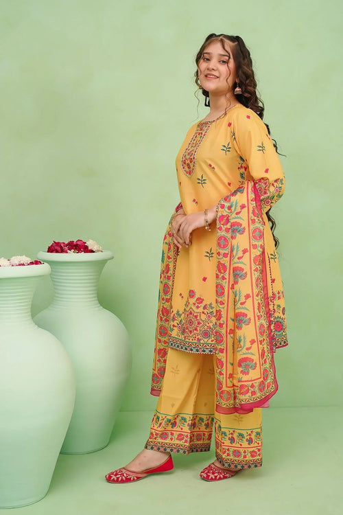 Best Poly Lawn Digital Printed 3 Pc Suit - Wear Ochre -