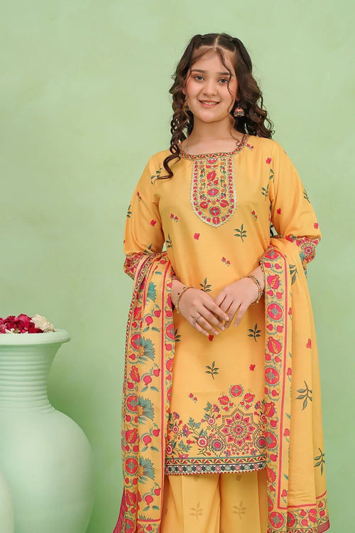 Best Poly Lawn Digital Printed 3 Pc Suit - Wear Ochre -
