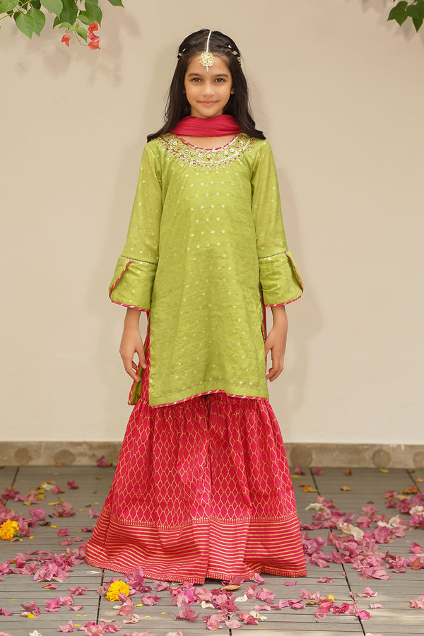 Slub Manar Hand Adda Work 3 Pc Suit - Wear Ochre