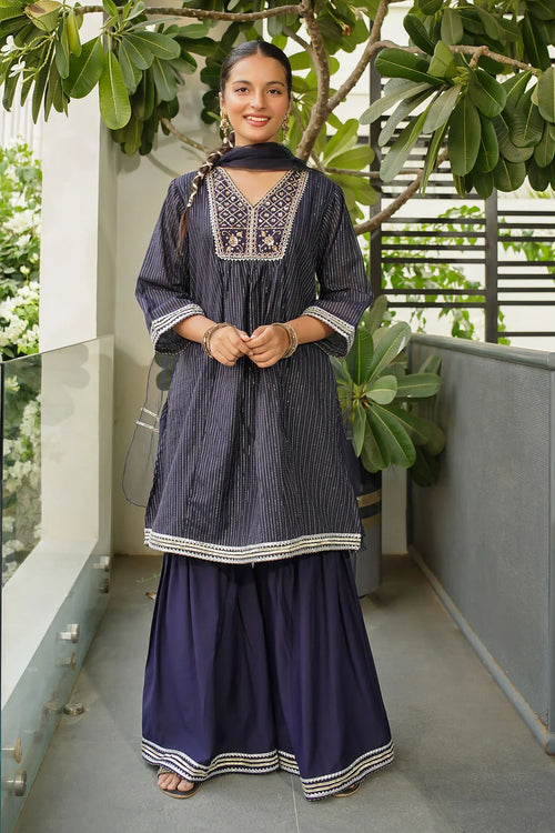 Best Zari Jacquard Hand Adda Work 3 Pc Suit - Wear Ochre -
