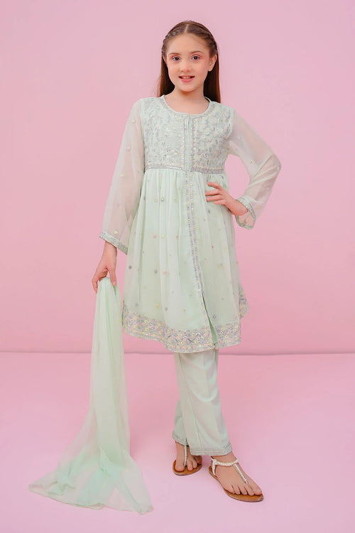 Discover chiffon embroidered 3 PC suits for girls at Ochre. Shop premium embroidered dresses