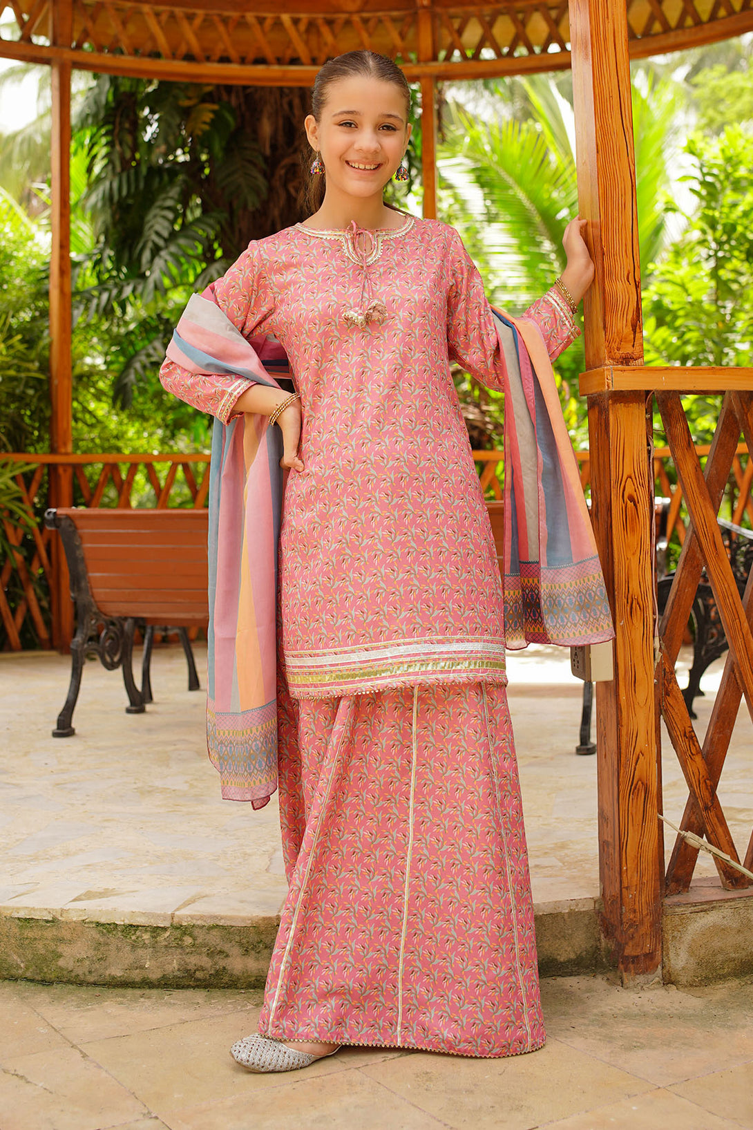 Herringbone Digital Printed 3 Pc Suit - Wear Ochre