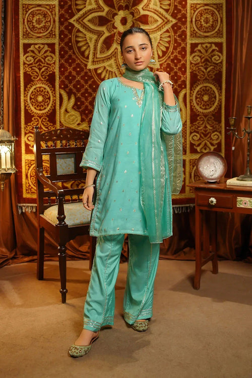 Best Viscose Jacquard Hand Adda Work 3 Pc Suit - Wear Ochre -