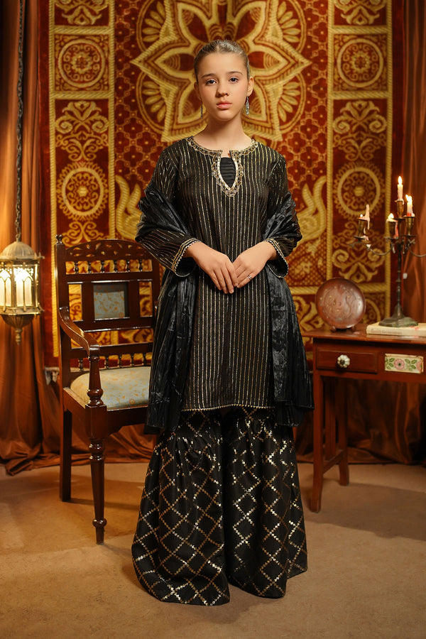 Elegant Viscose Jacquard 3 Pc Suit with Hand Adda Work – a perfect party dress for girls.