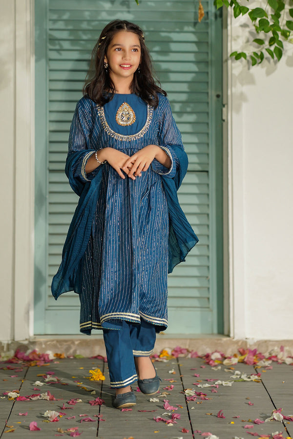 Zari Jacquard Hand Adda Work 3 Pc Suit - Wear Ochre