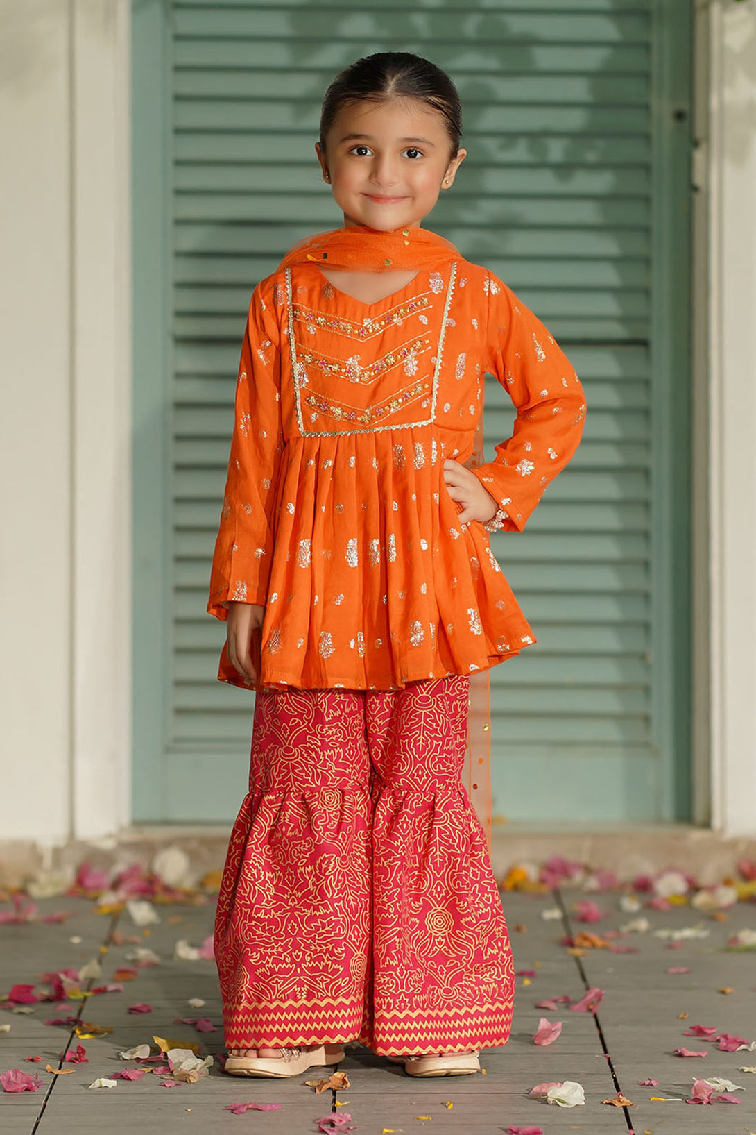 Zari Jacquard Hand Adda Work 3 Pc Suit - Wear Ochre