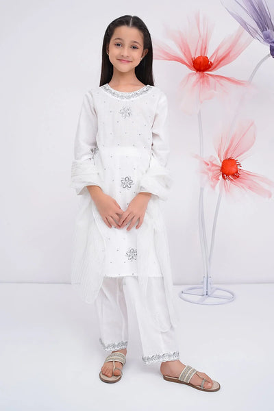 Cotton Chambray Embroidered 3 Pc Suit