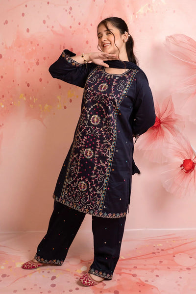 Cotton Embroidered 3 Pc Suit