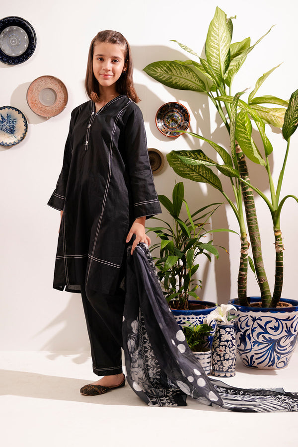 Classic black cotton suit for girls – simple, elegant & timeless. 