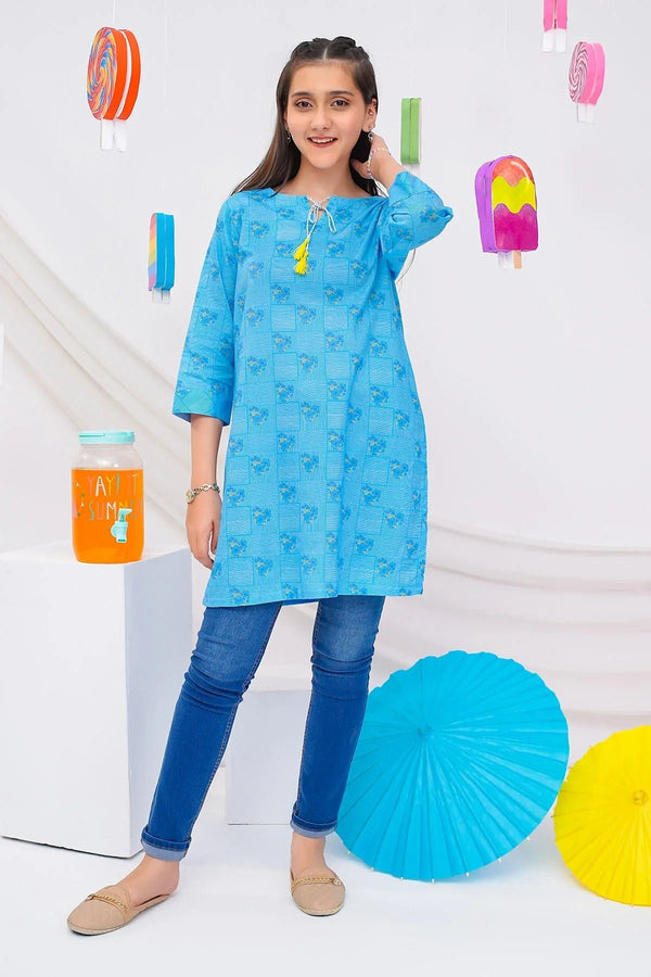 Shop the blue cotton lawn digital printed kurti for girls in Pakistan at Ochre.