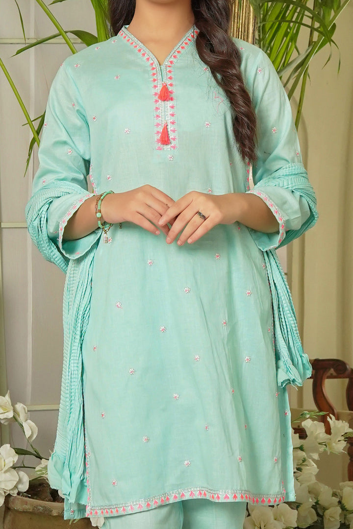 Cotton Embroidered 3 Pc Suit - Wear Ochre