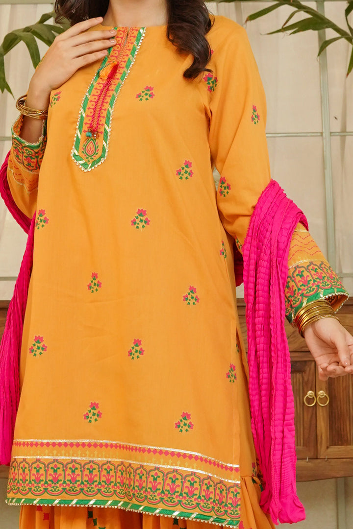 Cotton Printed 3 Pc Suit - Wear Ochre
