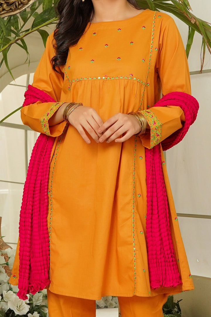 Chiffon Embroidered 3 Pc Suit - Wear Ochre