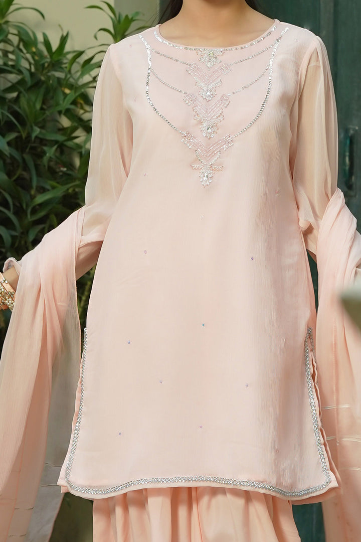 Chiffon Hand Adda Work 3 Pc Suit - Wear Ochre