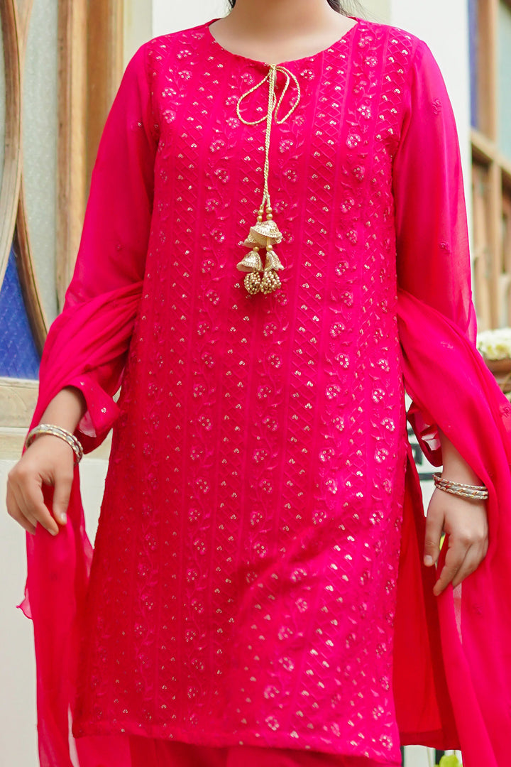Chiffon Embroidered 3 Pc Suit - Wear Ochre