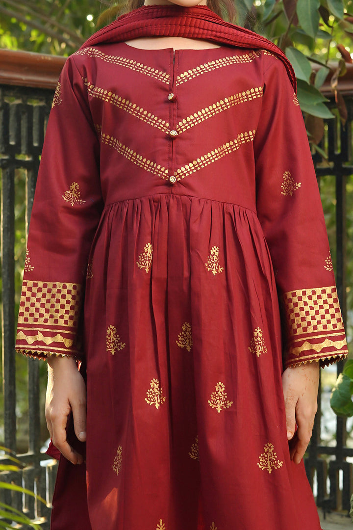 Cotton Printed 3 Pc Suit - Wear Ochre