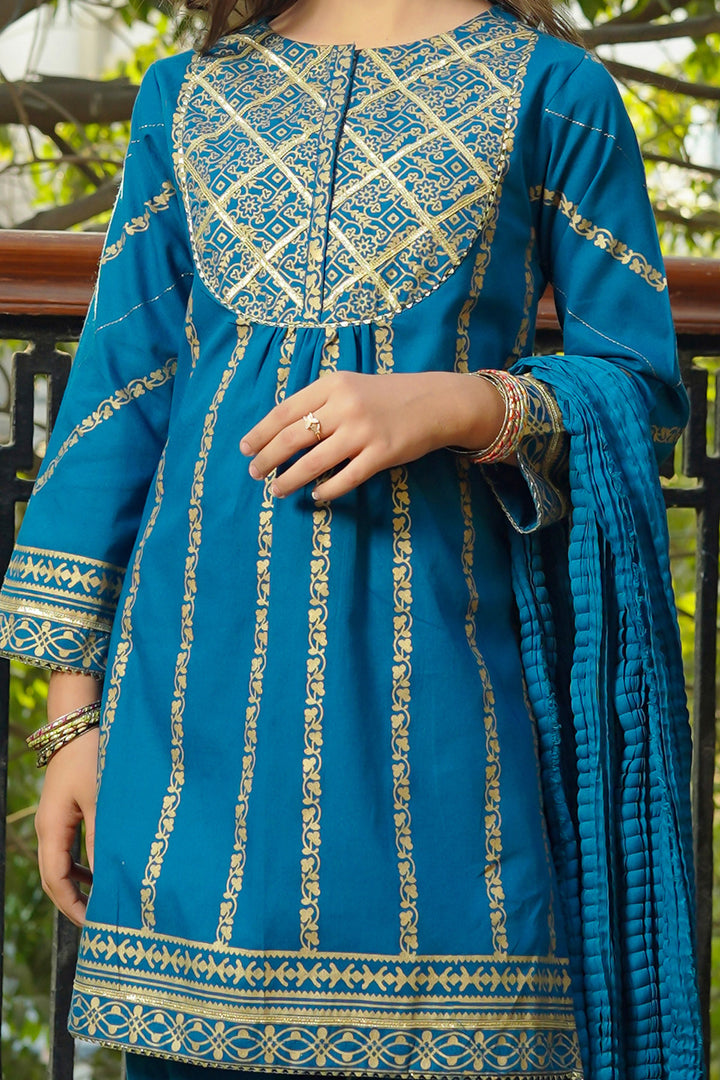 Cotton Printed 3 Pc Suit - Wear Ochre