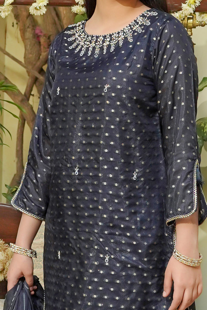 Cotton Jacquard Hand Adda Work 3 Pc Suit - Wear Ochre