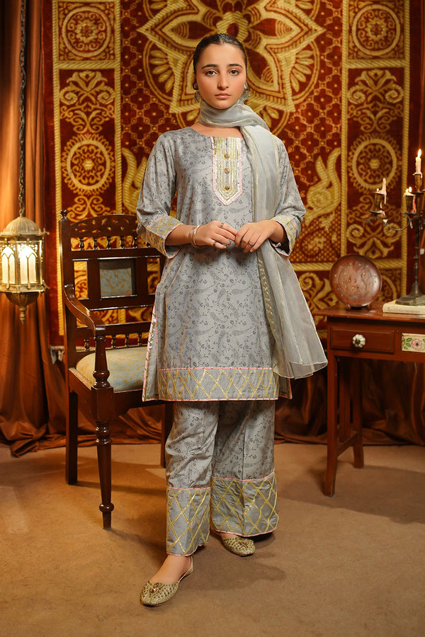 Shop the Cotton Silk Embellished 3 Pc Suit for girls. This stylish cotton dress offers a blend of comfort and elegance