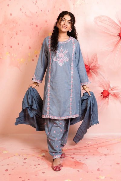 Cotton Embroidered 3 Pc Suit