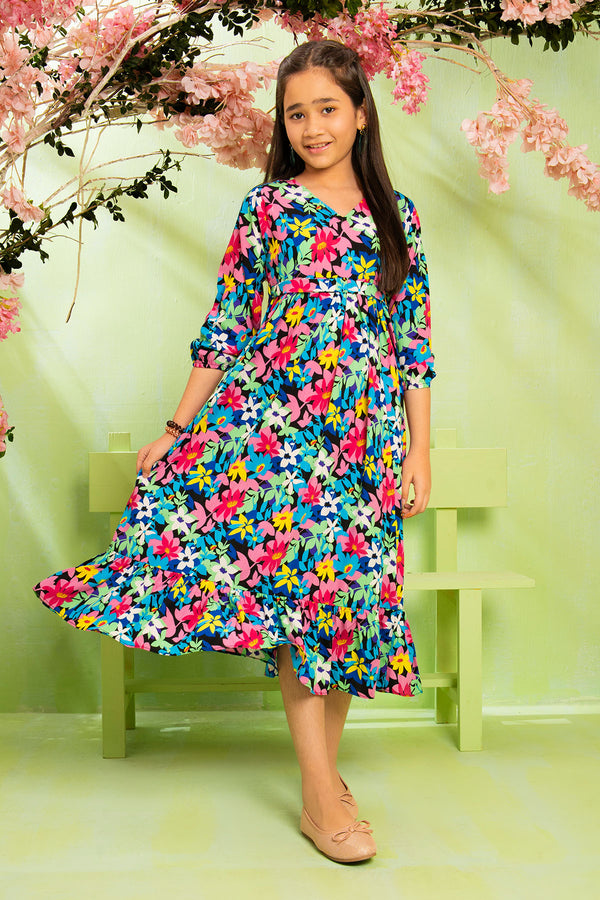 Shop Printed Georgette full-length dresses for girls. Perfect for special occasion