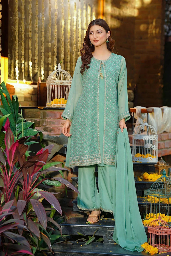 Best Women's Chiffon Embroidered 3 Pc Suit - Wear Ochre -