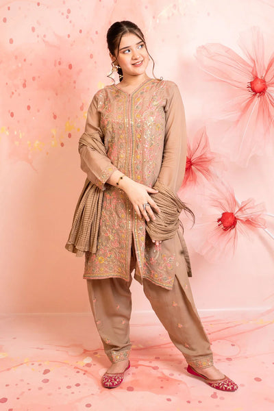 Boski Linen Embroidered 3 Pc Suit