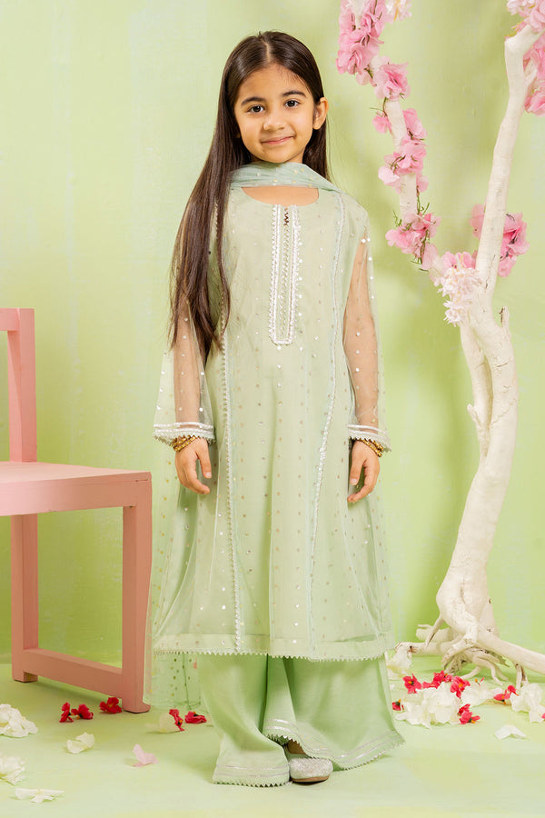 Shop the Foil Printed Net 3 Pc Suit for girls—stylish, elegant, and comfy fancy dress for kids. 