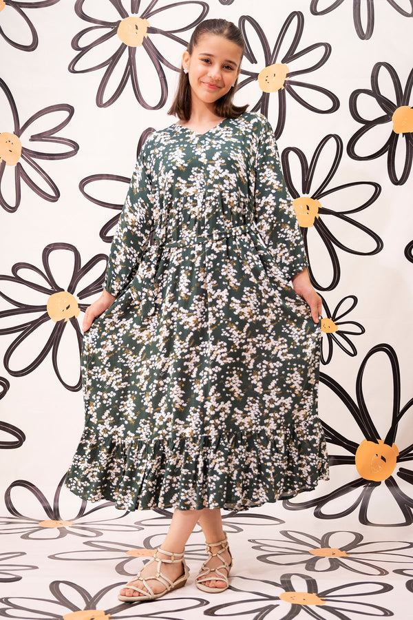 Shop the Printed Georgette Full Length Dress, a beautiful floral print maxi dress, offering a chic and stylish look 