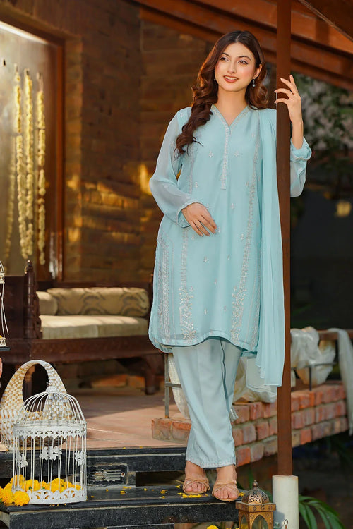 Best Women's Chiffon Embroidered 3 Pc Suit - Wear Ochre -