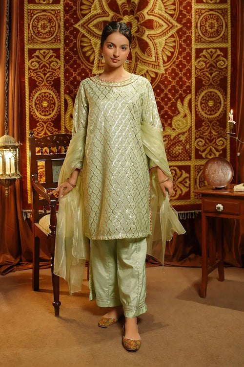 Best Viscose Jacquard Hand Adda Work 3 Pc Suit - Wear Ochre -