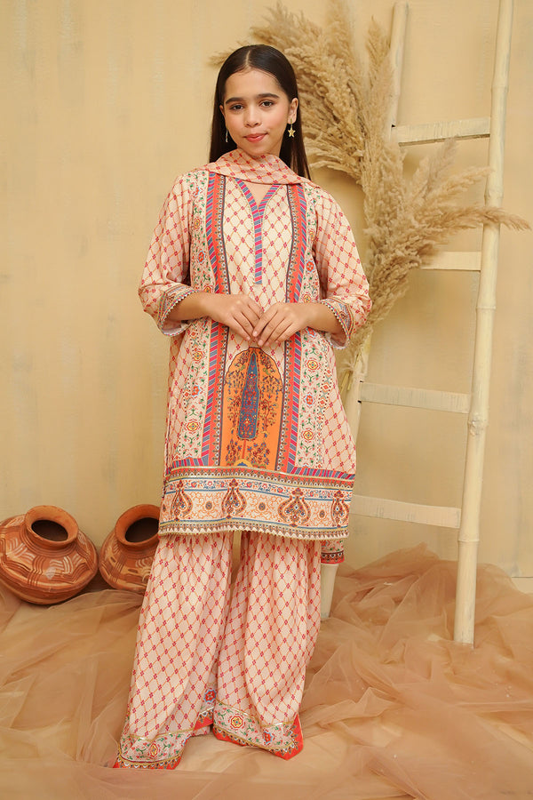 Shop kids' designer lawn suits featuring unique, vibrant designs. Perfect for comfort and style, making every occasion special for your little one!