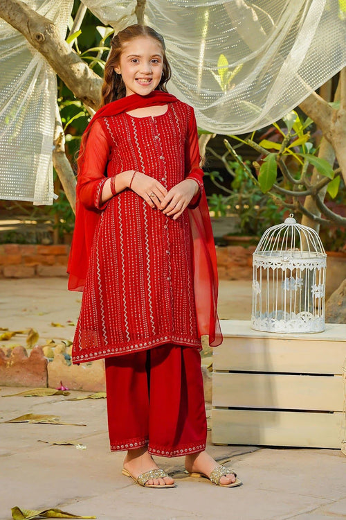 Best Chiffon Embroidered 3 Pc Suit - Wear Ochre -