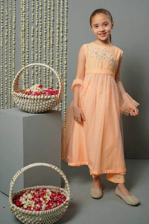 Sequence Net Hand Adda Work 3 Pc Suit - Wear Ochre
