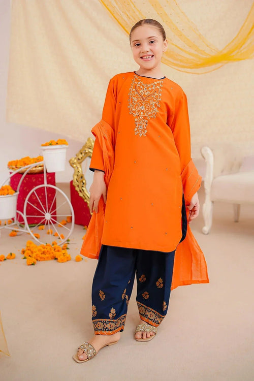 Best Raw Silk Hand Adda Work 3 Pc Suit - Wear Ochre -