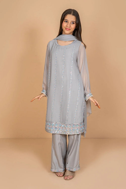 Shop chiffon suits for girls with elegant embroidery designs. Lightweight, breathable outfits perfect for parties