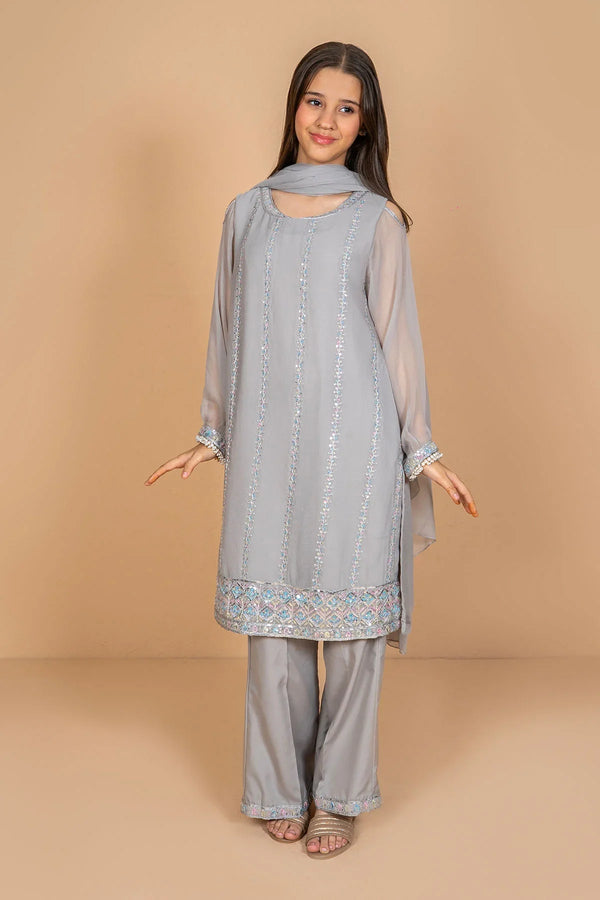 Shop chiffon suits for girls with elegant embroidery designs. Lightweight, breathable outfits perfect for parties