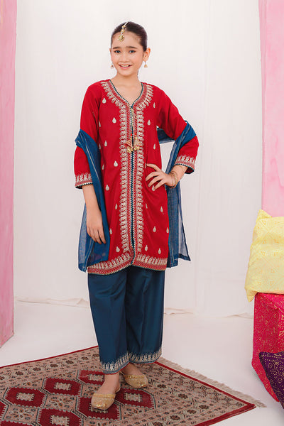 Raw Silk Embroidered 3 Pc Suit