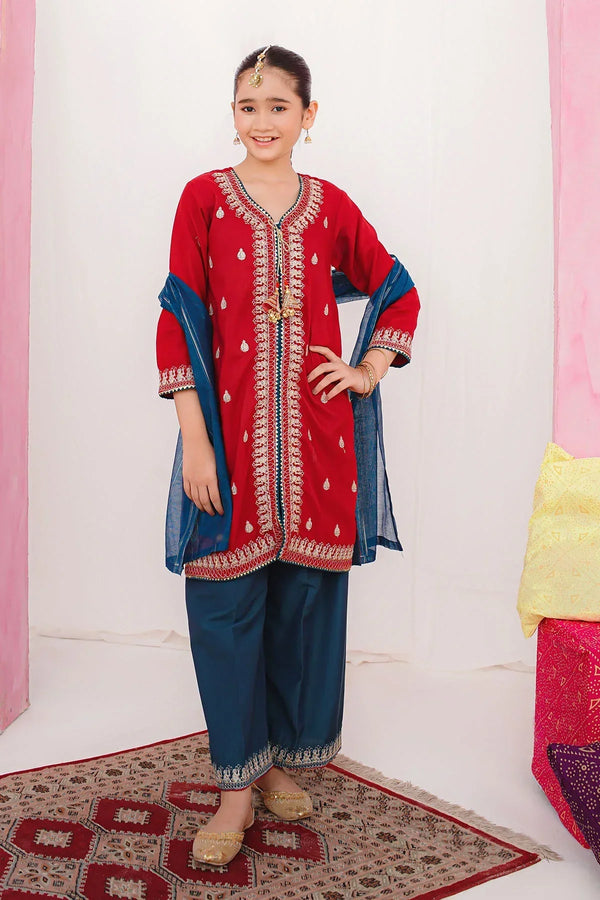 Best Raw Silk Embroidered 3 Pc Suit - Wear Ochre -